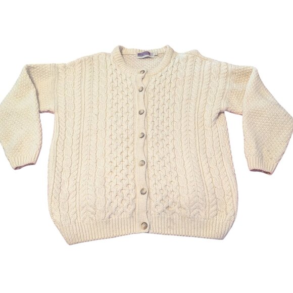 Vintage Highland Home Industries Wool Sweater Cardigan Fisherman Heritage Cable - Picture 1 of 5